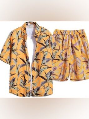 New men’s orange floral shorts sets for men